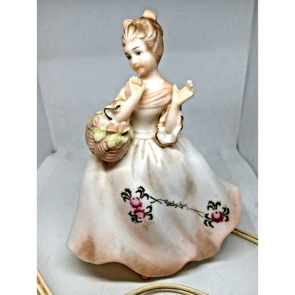 Lenwile Ardalt Porcelain Night Light Southern Victorian Girl with Basket Japan
